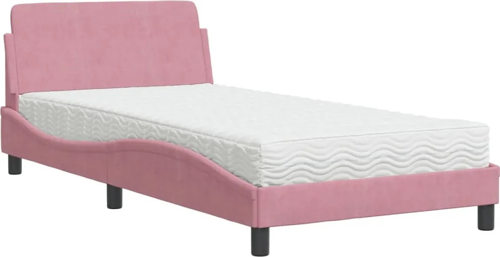 vidaXL Pat cu saltea, Dover, roz, 100x200 cm, catifea