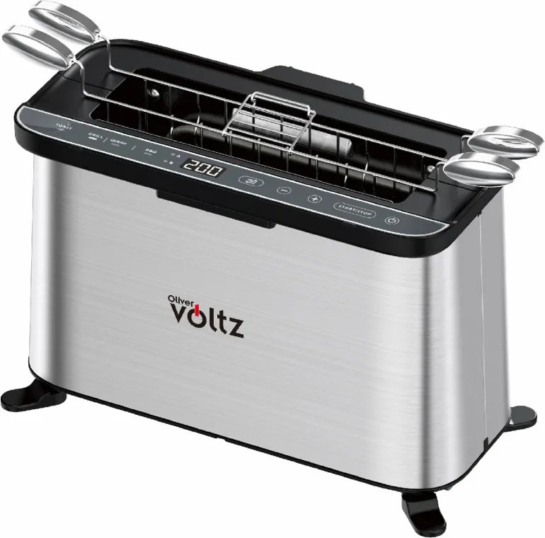 Prajitor de paine multifunctional 4in1 Oliver Voltz OV51015R, 1700 W, 240 x 225 mm, Functie gratar, cuptor, grill, Otel inoxidabil/Negru