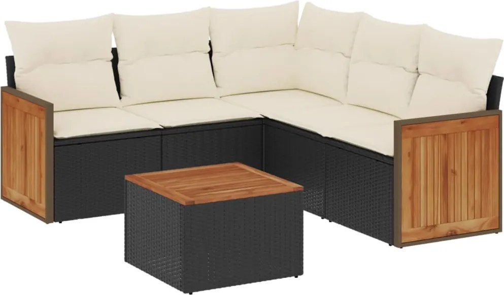 vidaXL Set mobilier de grădină cu perne, 6 piese, negru, poliratan