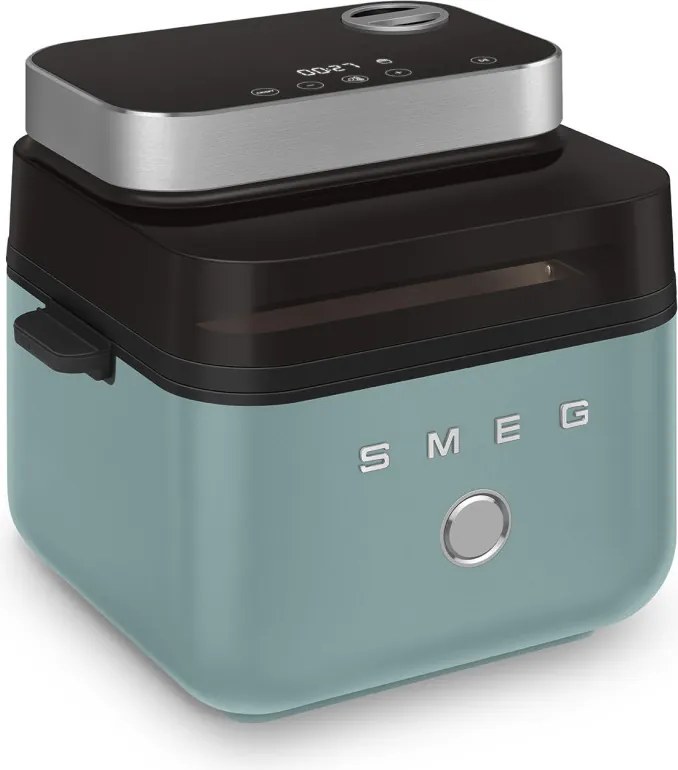 Friteuza cu aer cald Smeg Collezione AFC01EGMAU, 1450 W, 7,3 l, 40-200°C, 7 programe, Mod dublu, Comandă tactila, Timer, LED, Verde