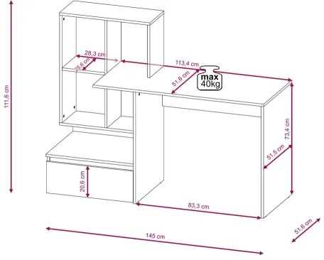 Birou MARLO cu poliță, stejar artisan/alb