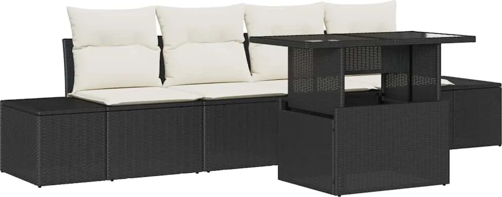 vidaXL Set de canapele pentru grădină cu pernă 5 pcs Negru și Crem