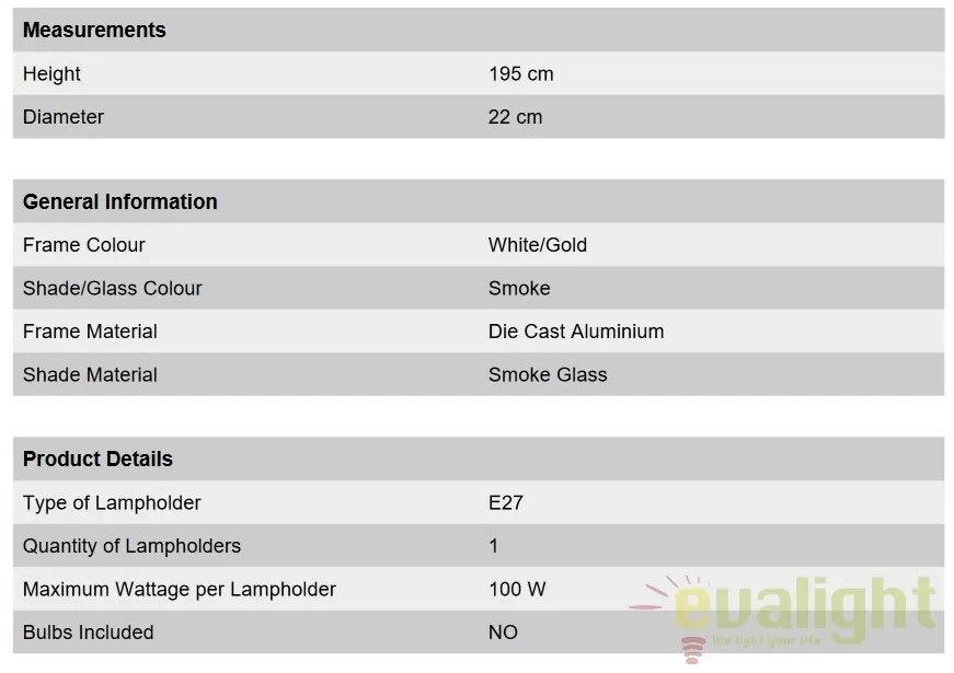 Stalp exterior stil clasic IP43 H195 Puchberg AL 11K/82506 weiß-gold/rauch OR