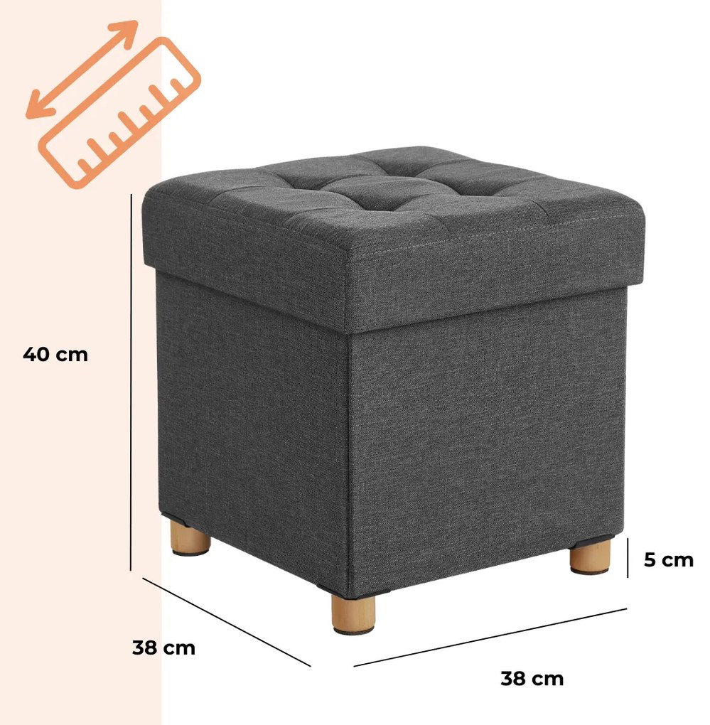 Taburet cu spațiu de depozitare cu picioare OTO, 38x38x40cm, antracit SongmicsHome