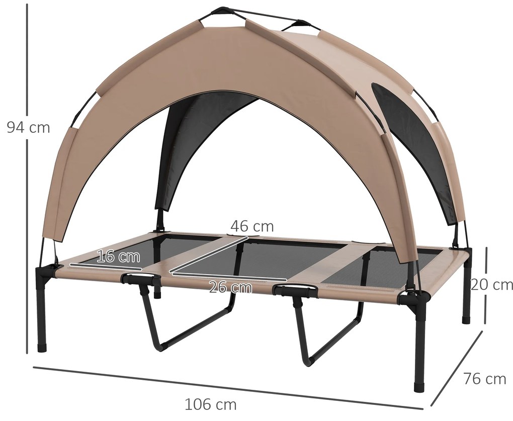 PawHut Pat pentru câini și pisici pe picioare, pat pentru câini ridicat, velum anti-UV, Oxford, sac de transport 106 x 76 x 94 cm, cafeniu | Aosom Romania