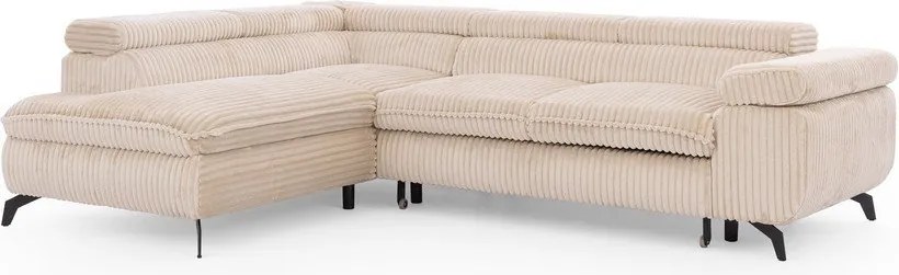 Colțar bej cu tapițerie din catifea reiată (cu colț pe partea stângă/în formă de ”L”) Marbeya – Ropez