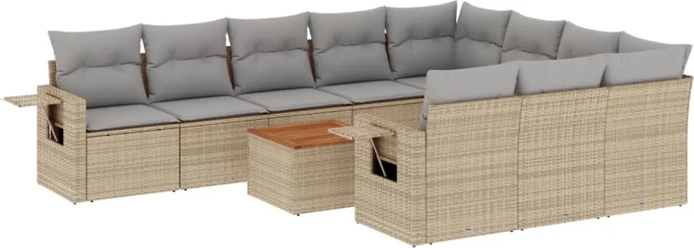 vidaXL Set canapele de grădină, 11 piese, cu perne, bej, poliratan