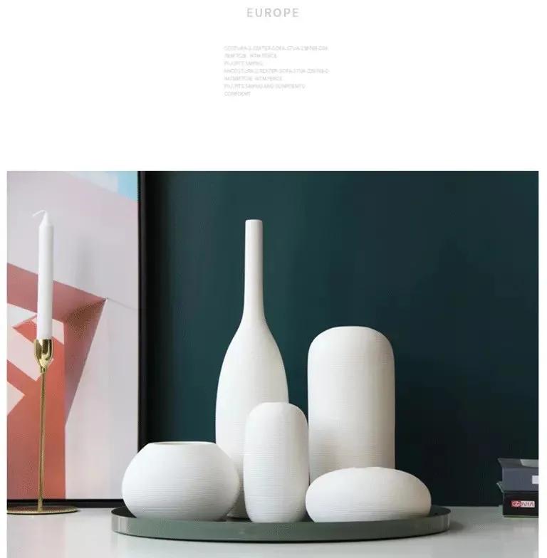Set de 5 vaze decorative, ceramica, alba