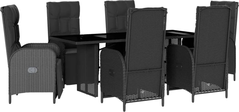 vidaXL Set mobilier de grădină cu perne, 7 piese, negru, poliratan