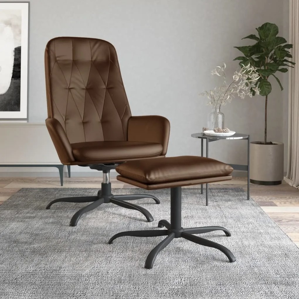 3097653 vidaXL Scaun de relaxare cu taburet, maro lucios, piele ecologică