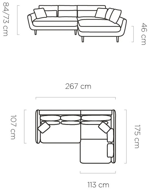 Coltar living Solano pe dreapta - L267 x l175 x h84 cm