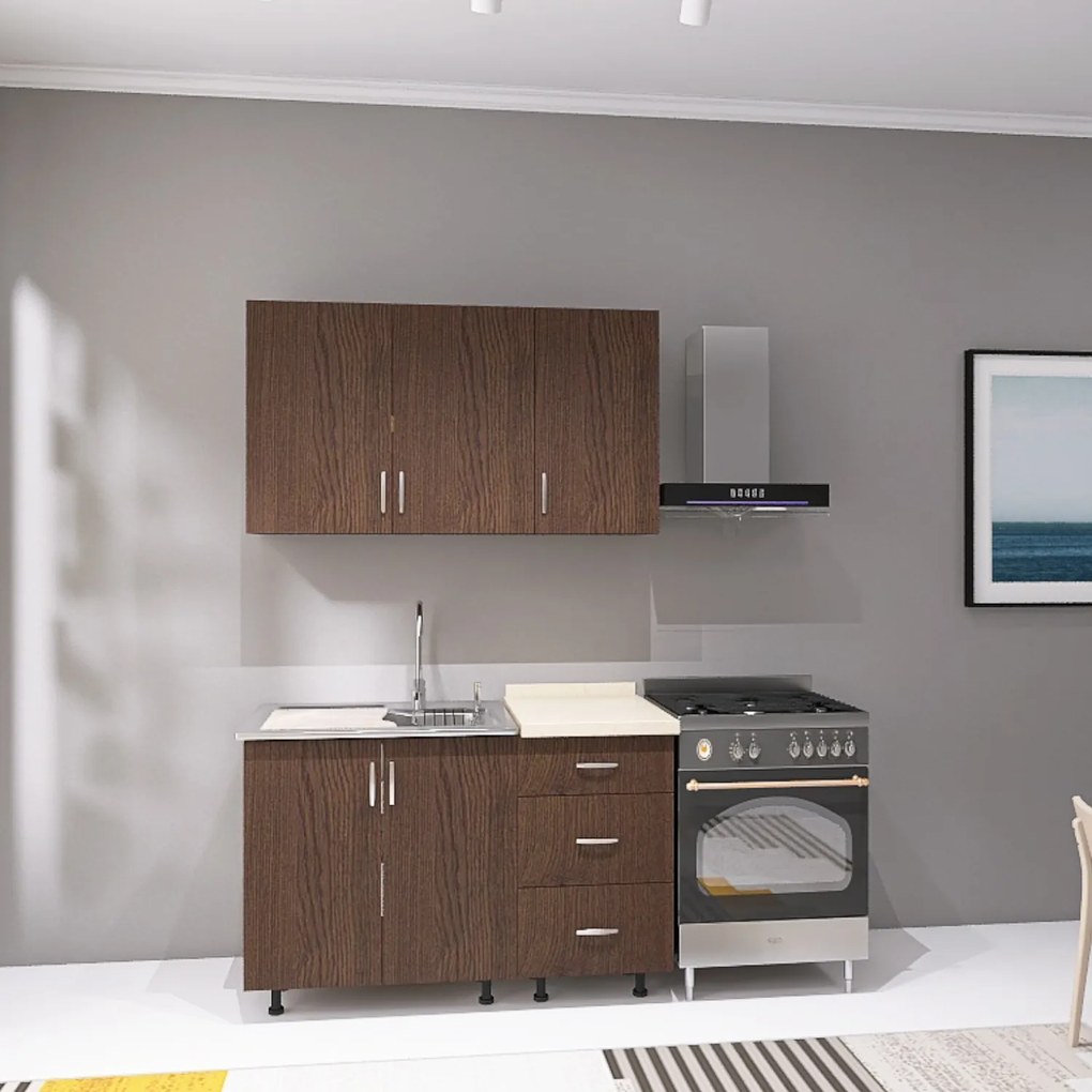 Bucatarie 120 cm Lungime, Material PAL 18mm, Culoare Wenge, Blat termorezistent 2.8 cm Grosime