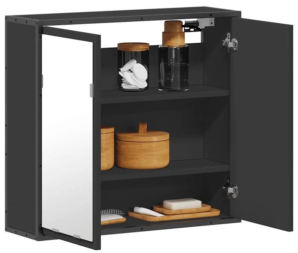 vidaXL Dulap cu oglindă pentru baie neagră 65x20x60 cm lemn prelucrat