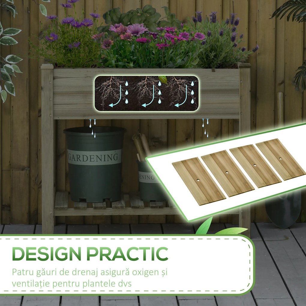 Outsunny Jardinieră Inălțată din Lemn cu Raft Inferior, Ideală pentru Grădină și Balcon, Suport pentru Plante, 91x51x76 cm | Aosom Romania