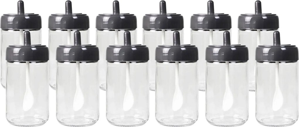 Set 12 recipiente condimente 430KSV1468, transparent/negru, sticla, 30