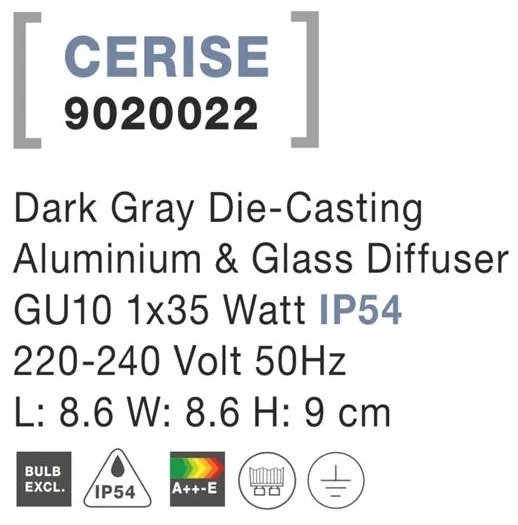 Spot aplicat de exterior IP54 CERISE gri NVL-9020022