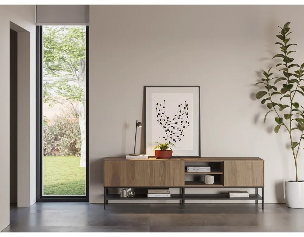 Comodă TV în culoare naturală cu aspect de lemn de stejar 180x55x35 cm Amira – Marckeric