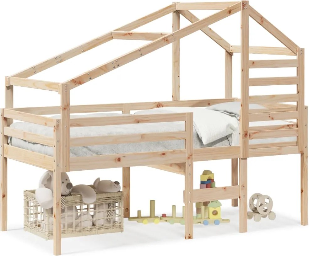 vidaXL Pat înalt cu acoperiș, 90x200 cm, lemn masiv de pin