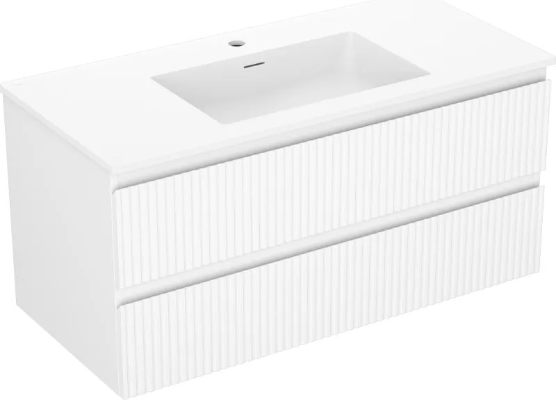 Mexen Rivel dulap de baie 100 cm cu lavoar Otis, 2 sertare, canelat, alb mat - 91A20-10047-2-BFF01-W18M01