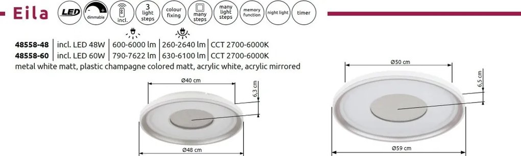 Plafoniera LED cu telecomanda EILA 59cm