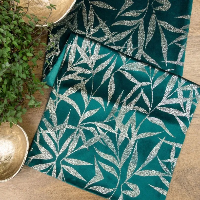 Traversa pentru masa centrală din catifea cu imprimeu turcoaz Lățime: 35 cm | Lungime: 180 cm
