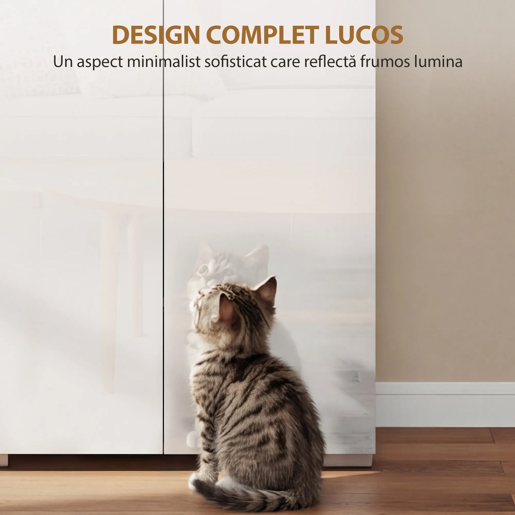 HOMCOM Dulap Bucătărie Înalt 180cm, Mobilier Depozitare cu Uși Soft-Close, Raft Deschis, 2 Dulapuri, Rafturi Ajustabile, Stil Modern pentru Sufragerie sau Bucătărie, Alb Lucios | Aosom Romania