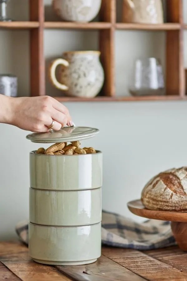 Borcan verde cu capac din ceramică galzurata, "Ebba"