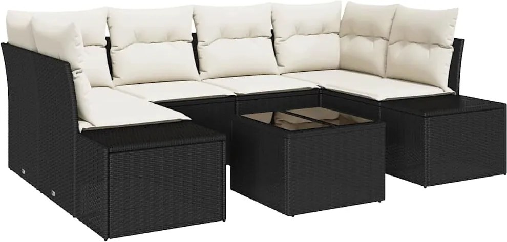 vidaXL Set de canapele pentru grădină cu pernă 7 pcs Negru poliratan