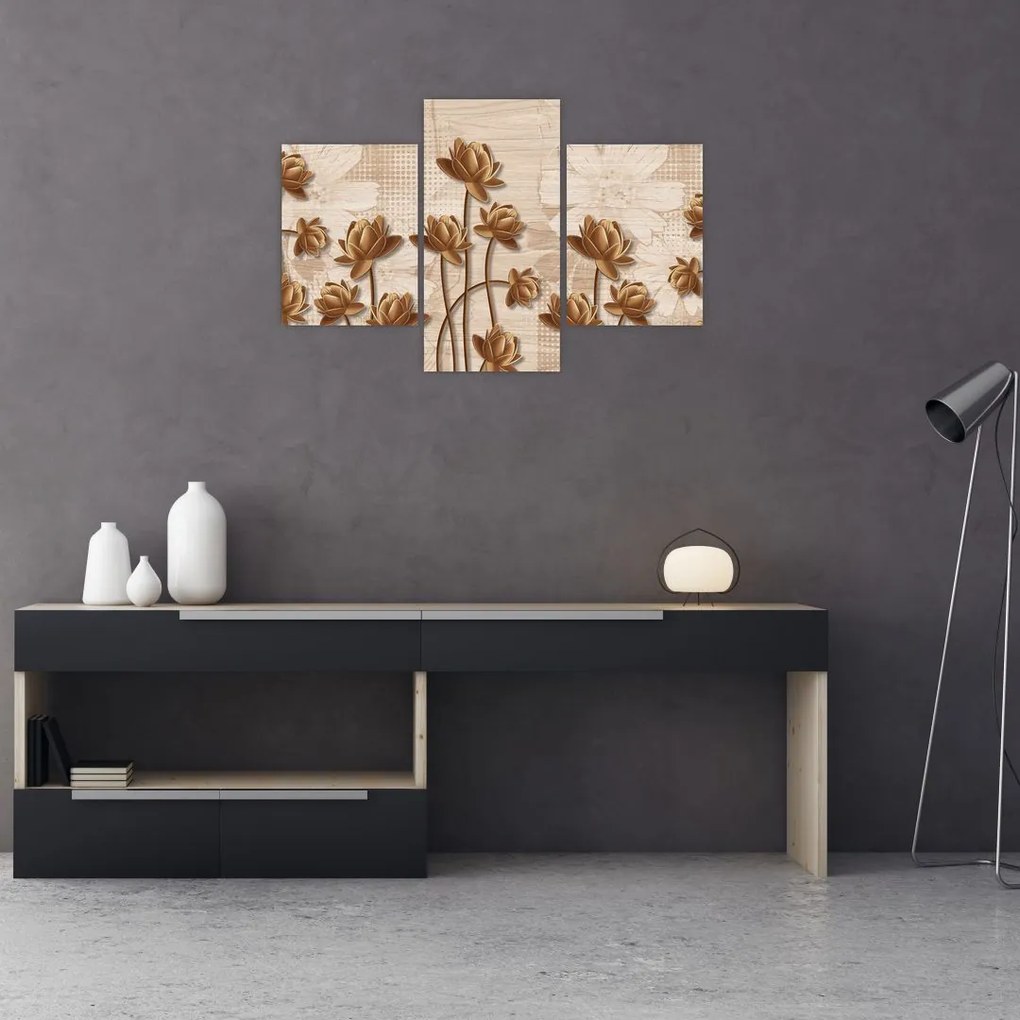 Tablou cu abstracția florilor - maro (90x60 cm)