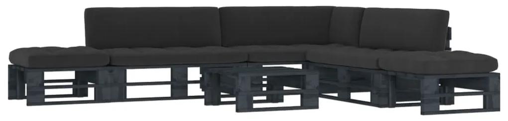 3066872 vidaXL Set mobilier paleți cu perne, 6 piese, negru, lemn pin tratat