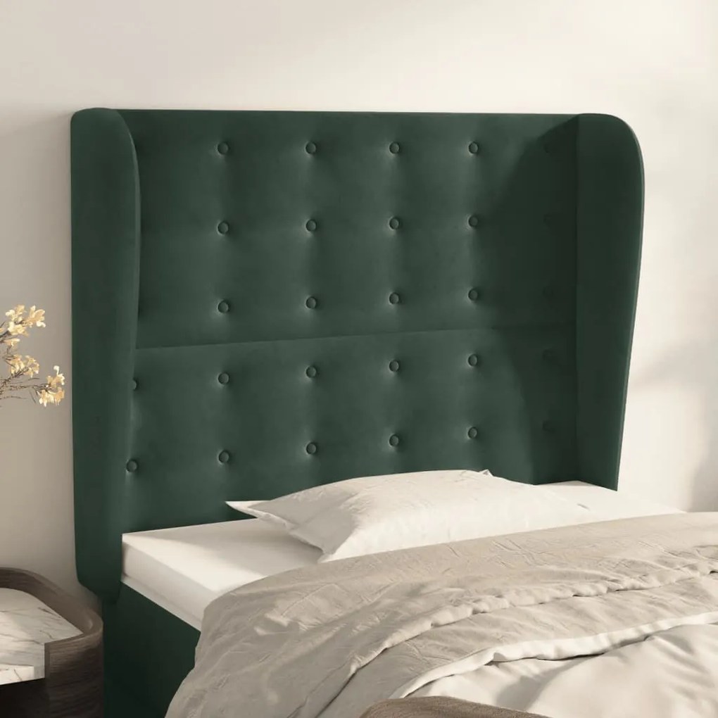 vidaXL Tăblie pat cu aripioare verde închis 83x23x118/128 cm catifea