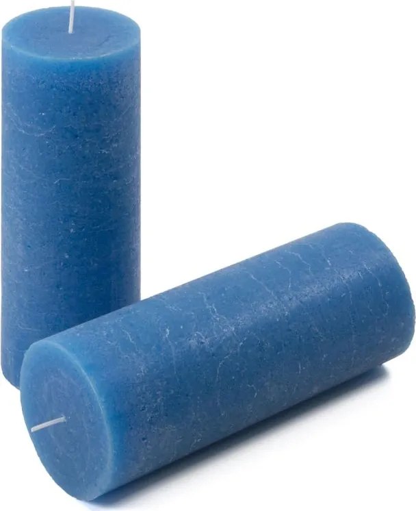 Set de lumânări rustice, 20 cm, Ø 7,5 cm, albastru, 2 buc