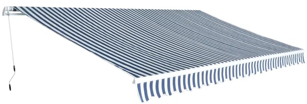 vidaXL Copertină pliabilă, acționată manual, albastru/alb, 500 cm
