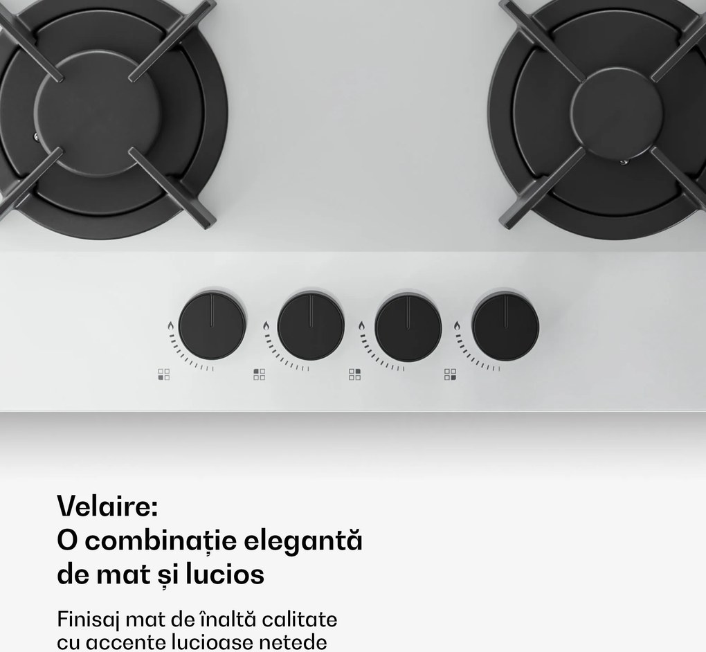 Klarstein Plită pe gaz Velaire, plită cu 4 arzătoare cu aprindere electrică, compatibilă cu gaz natural și GPL, 8000W, 60cm