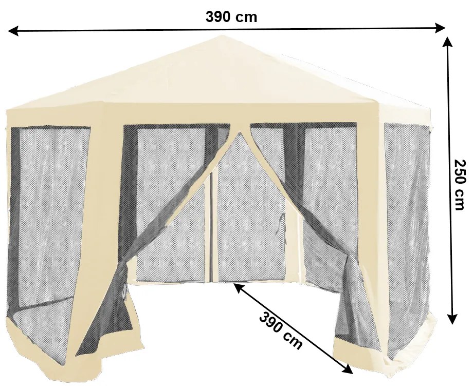 Pavilion cort pentru grădină, 3,9x2,5x3,9m, bej / negru, RINGE TIP 2 + 6 laturi