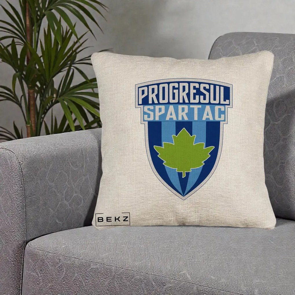 Perna Personalizata Progresul Spartac Fotbal, 40x40 cm, Bej Canapea, Husa Detasabila, Perna Inclusa, BEKZ®