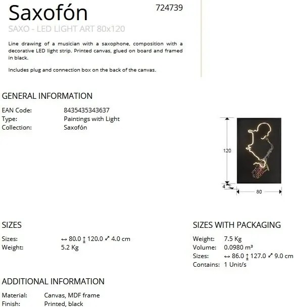 Tablou de perete decorativ cu iluminat Saxofon