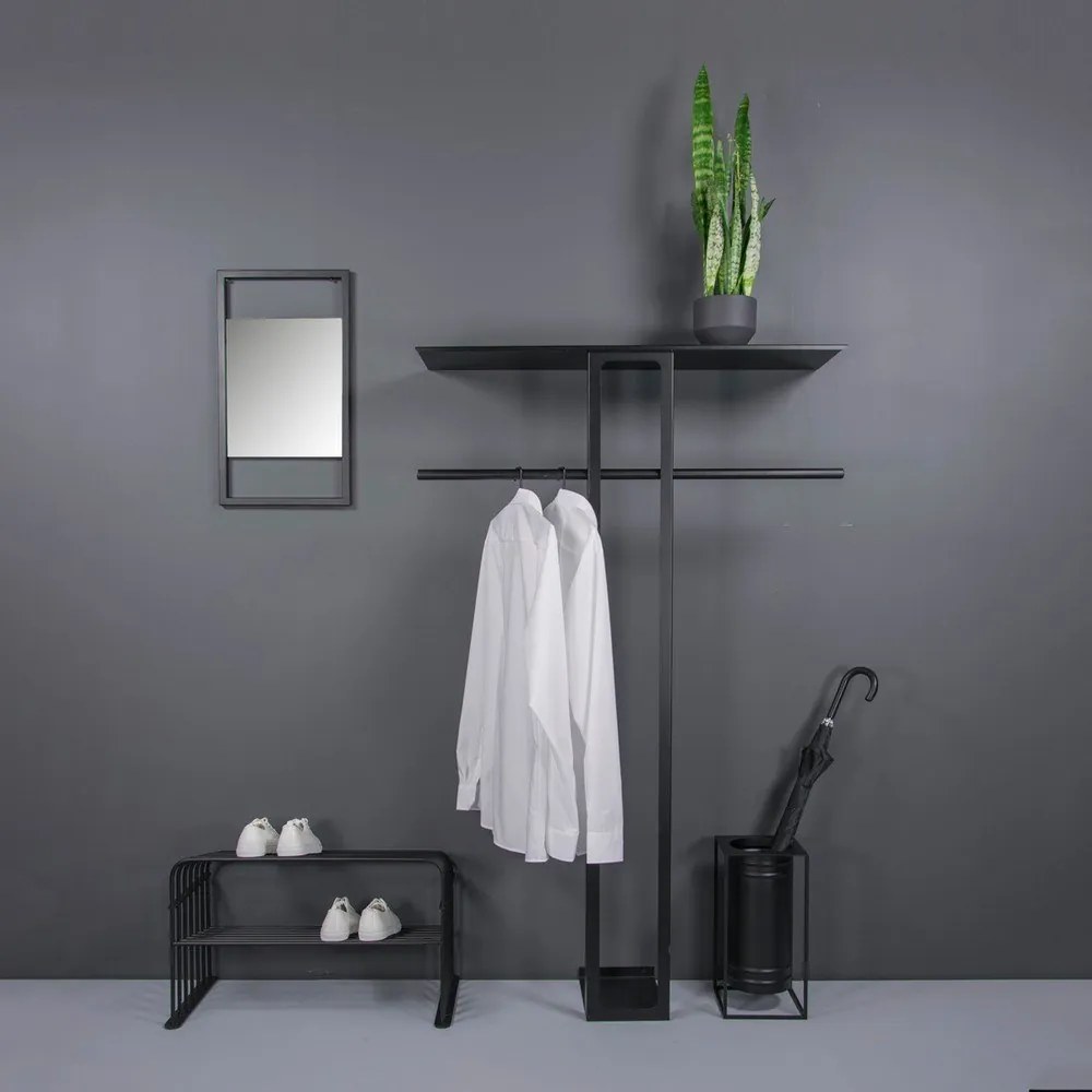 Cuier de perete negru cu raft din oțel 100 cm Luno Large – Spinder Design