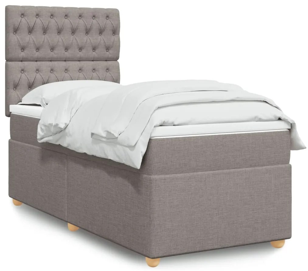 vidaXL Pat box spring cu saltea, gri taupe, 90x200 cm, textil