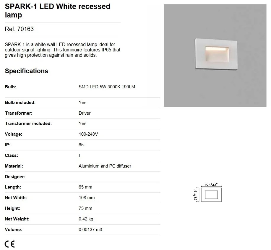 Spot LED incastrabil de exterior IP65 iluminat ambiental SPARK-1 alb