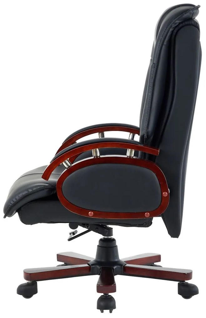 Scaun directorial din lemn masiv, piele PU Premium, Negru/Maro
