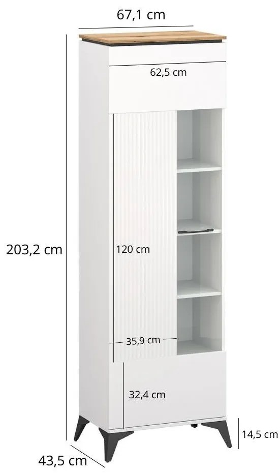Vitrină Vejares 1 (alb + stejar evoke). 1116986
