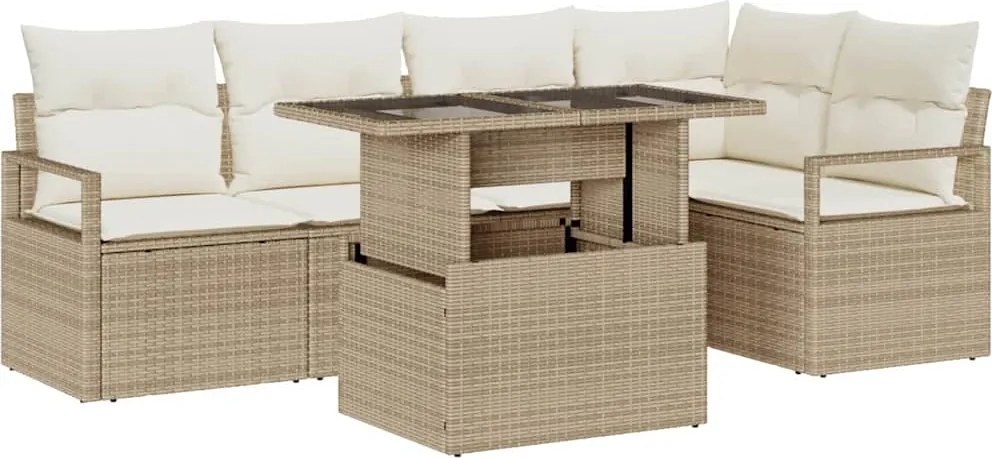 vidaXL Set de canapele pentru grădină cu pernă 6 pcs Bej Rattan poli