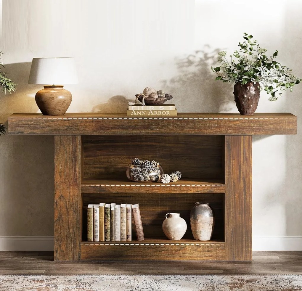 MAM26 - Masa Consola, 160 cm, masuta hol cu 2 rafturi, living, dining, dormitor - Maro