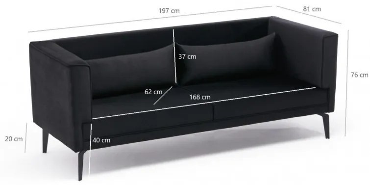 Canapea cu 3 Locuri Ardosa, Negru