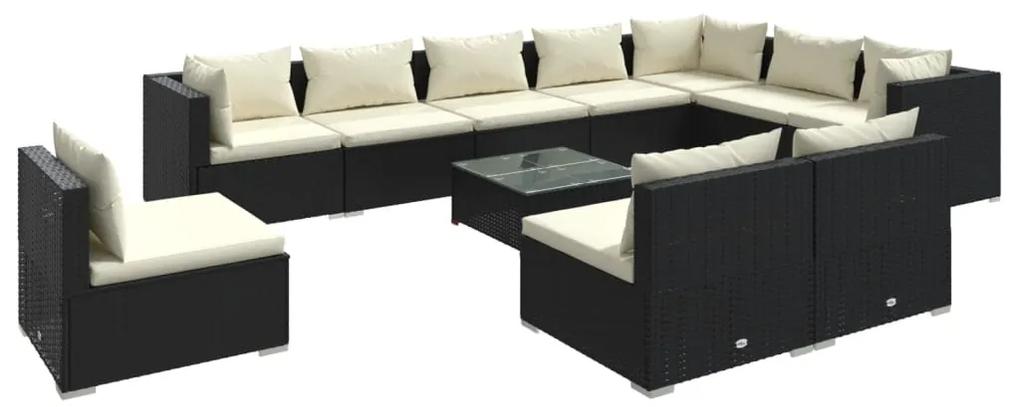 3102599 vidaXL Set mobilier de grădină cu perne, 11 piese, negru, poliratan