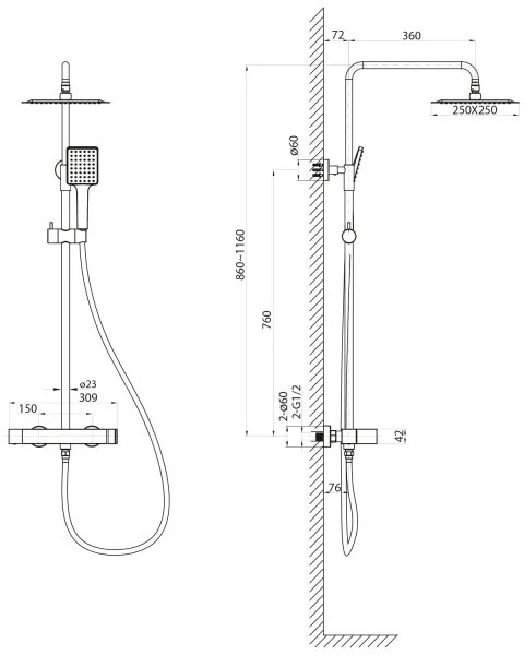 Sapho - Set de duș CUBEMIX cu baterie, negru mat