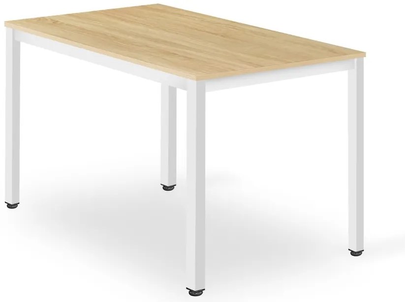 Set de sufragerie 1 + 4, masa alba TESSA 120x60 cm decor stejar + scaun bej BALI MARK cu picioare din fag