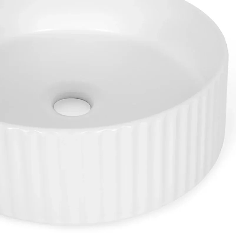 Lavoar rotund pe blat, cu riflaje 3D, alb lucios, Imperial Foglia Alb lucios