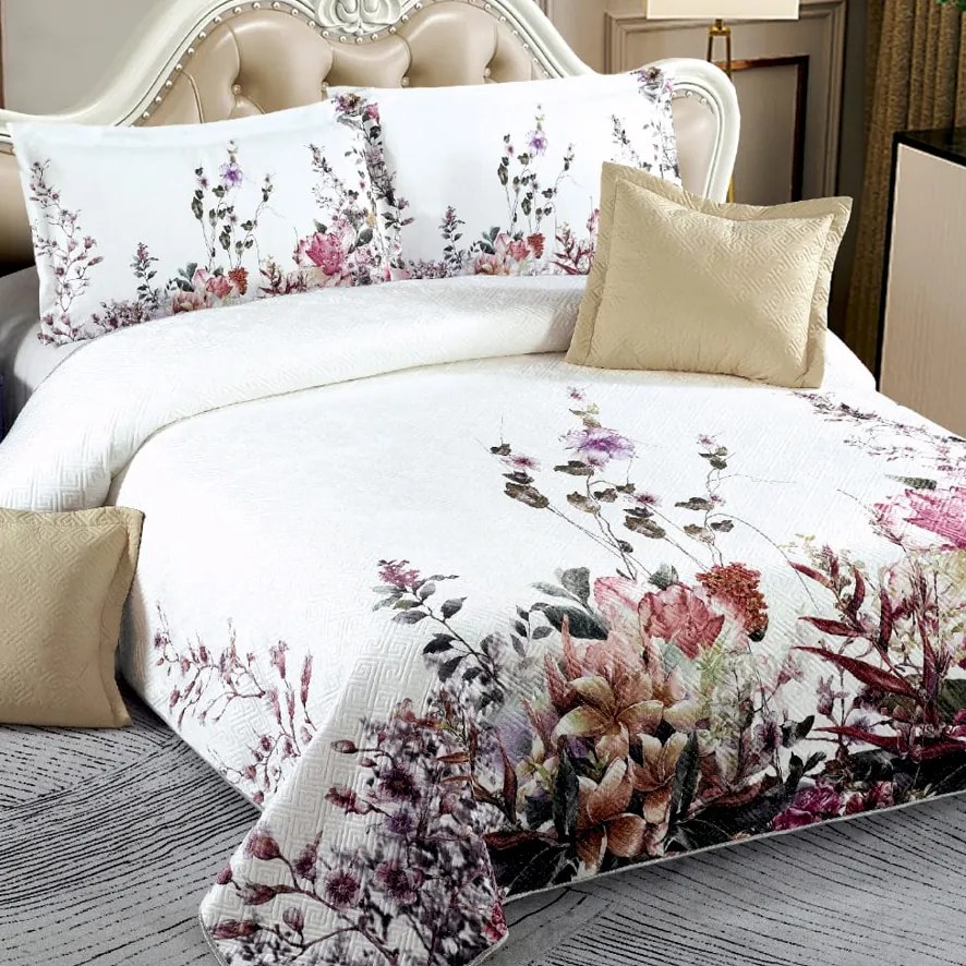 Cuvertura catifea matlasata, cu model, 5 piese, pat 2 persoane, 230x250 cm, CM04